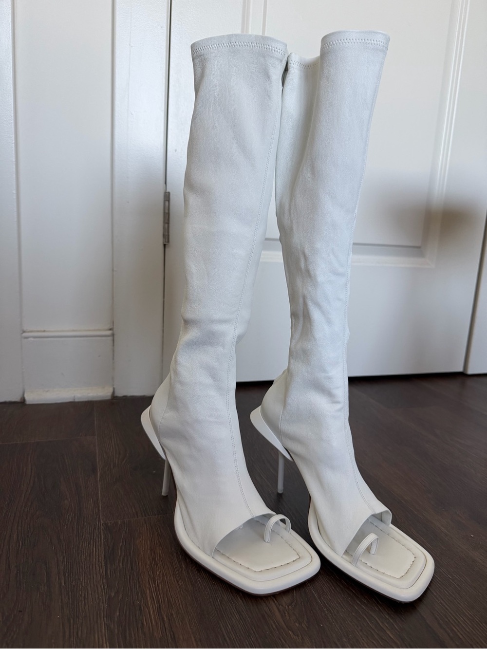 SportsMax White Over-the-Knee Toe-Ring Stiletto Boots